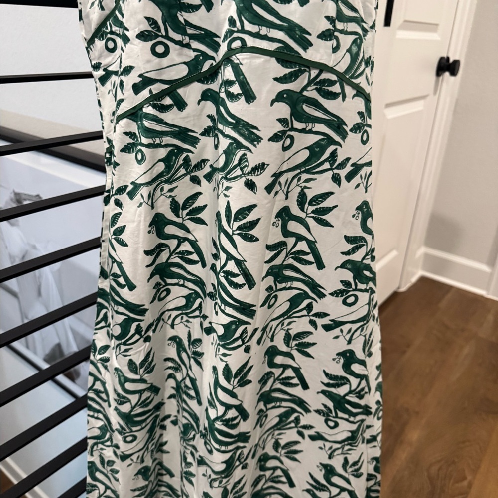 NWT Ex Voto 100% Cotton White Green Bird Block Printed Maxi Dress Green SZ M - Picture 6 of 12